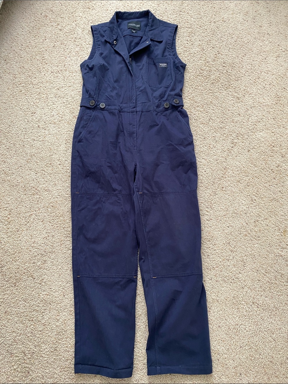 Wildfang The Essential Sleeveless Adjustable Waist Coveralls. Size L. Navy.